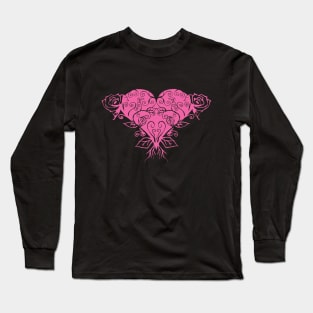 Valentine Day Pink Heart Rose Long Sleeve T-Shirt